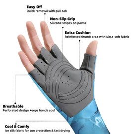 aifitbre Men's Fishing Gloves, UV Protection Sun Gloves UPF 50+ Lightweight Quick-Dry and Breathable Perfect for Fishing, Kayaking, Blue
