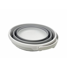 SAMMART 10L Set of 2 Collapsible Plastic Bucket - Foldable Round Tub - Portable Fishing Water Pail - Space Saving Outdoor Waterpot. Size 31cm Dia (Grey + Bamboo Green)