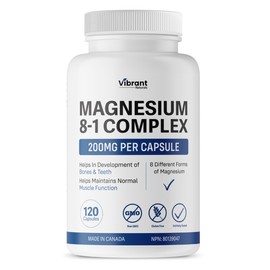 8-in-1 Magnesium Complex Supplement (200mg per Capsule) – Glycinate, Malate, L-Threonate, Aspartate, Orotate, Taurate & Citrate – Supports Muscle Function, Bone Health, and Energy – 120 Capsules