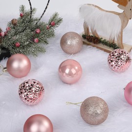 GANGLIAN 36 Pcs Rose Gold Christmas Ball Ornaments Set - Shatterproof Large Ornaments 2.36" Hanging Decor for Xmas