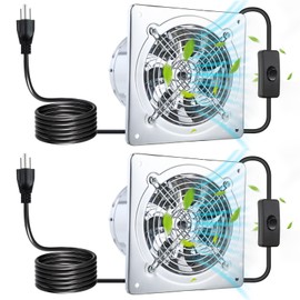 Saillong 2 Pack 6 Inch Kitchen Exhaust Fan, 308CFM Bathroom Wall Exhaust Fan, Extractor Ventilation Fan with Damper 110V Low Noise Ceiling Mount Exhaust Fan for Garage Attic Window Ventilation, Silver