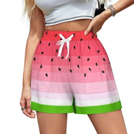 Ysidec Fruit Watermelon Slice Women Shorts Beach Casual Athletic High Waist Drawstring Shorts 3XL