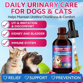 WEALLIN 2 Pack – Cat & Dog Natural Urinary Tract Infection Treatment with Cranberry, Kidney, and Bladder Support Supplement, Support for Urinary Comfort & Bladder Flow – Pet Renal Care Support Drops