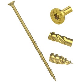 6mm x 300mm Yellow Hardened Countersunk Torx Wood Timber Construction Screw with Flat Head High Performacne Carpenter Screws (Pack of 10)