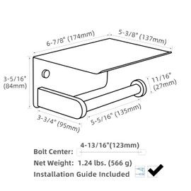 Toilet Paper Holder with Phone Shelf, APLusee SUS 304 Stainless Steel Bathroom Tissue Holder, Wall Mounted Roll Paper Dispenser, Brushed Nickel