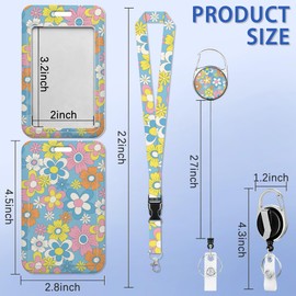 Retro Flowers ID Badge Holder with Lanyard, Badge Holder with Retractable Reel Clip, Work Name Tag Breakaway Lanyard Vertical ID Card Protector Case for Women Nurse Nursing Doctor Teacher Student
