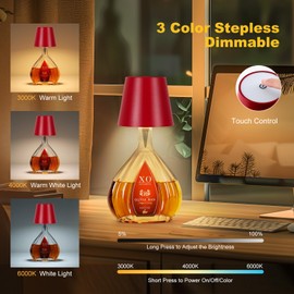 SOUDFK Wireless Bottle Lamp, 2026 New 3 Color Rechargeable Wine Bottle Lights for Bars Restaurants (Wine red, 1PC)