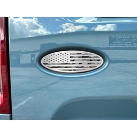 2021-2024 Bronco Tailgate Emblem Replacement- Black Brushed Stainless Steel W/Brushed American Flag Top Plate (662004-Snow)