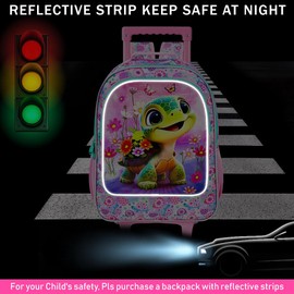 3PCS Kids Rolling Backpack, Girls Roller Wheels Bookbag, Wheeled Elementary School Bag with Lunch Bag - Turtle