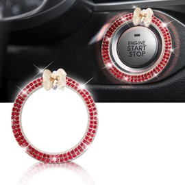 3leavtrees Yello Love Butterfly Car Accessories - Car Engine Start Stop Decoration Ring,Push to Start Button Cover/Sticker,Bling Car Accessories for Women,Key Ignition&Knob Bling Ring - Red