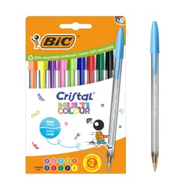 BIC Cristal Multicolour Ballpoint Pen with Wide Tip (1.6mm) - Classic Neon and Fun Colours (Pack of 10)