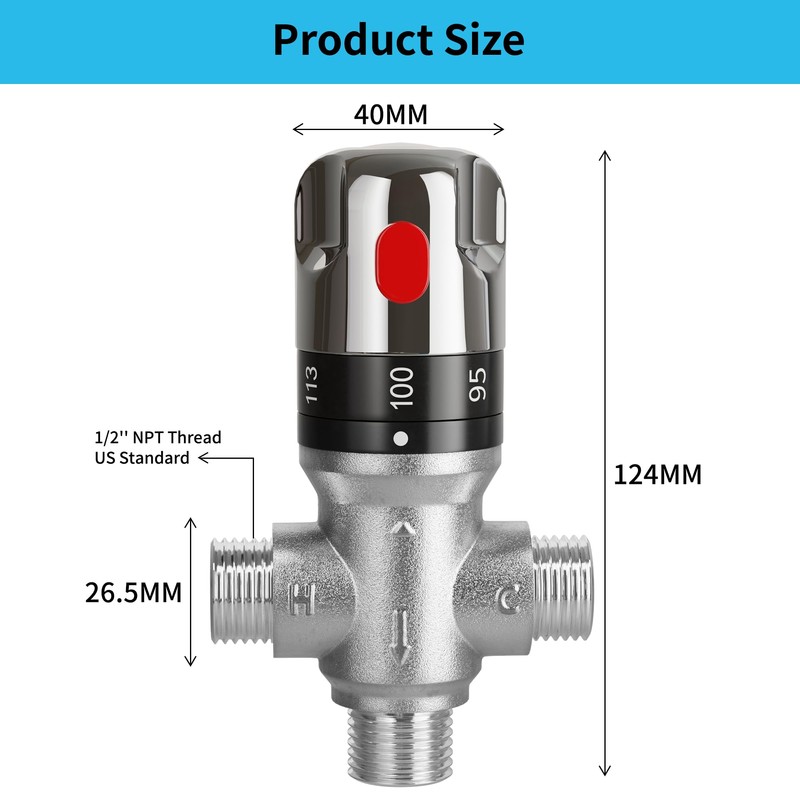 FUGO 1/2 NPT Thermostatic Mixing Valve,Water Mixing Valve with 1/2