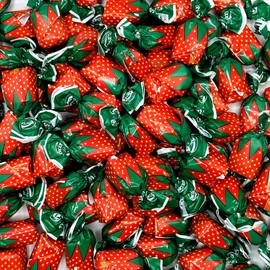 Strawberry Filled Hard Candy - Individually Wrapped Strawberry Bon Bons Candy 2 Pound Bulk Bag, Red
