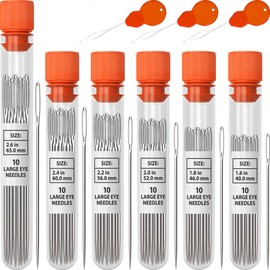VONEEDL 60 PCS Large Eye Sharp Needles - Easy to Thread Big Eye Sewing Needles, Embroidery Needles (6 Sizes)