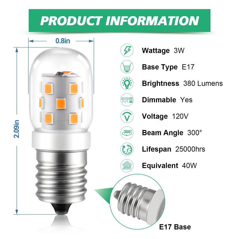 KEIVO LED Microwave Light Bulbs Under Hood, 3W 380LM, E17