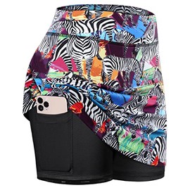 Fulbelle Womens Golf Skirt, Summer Tennis Skorts Running Skirts for Women with Shorts High Waisted Athletic Skort Casual Summer Colourful Zebra Large