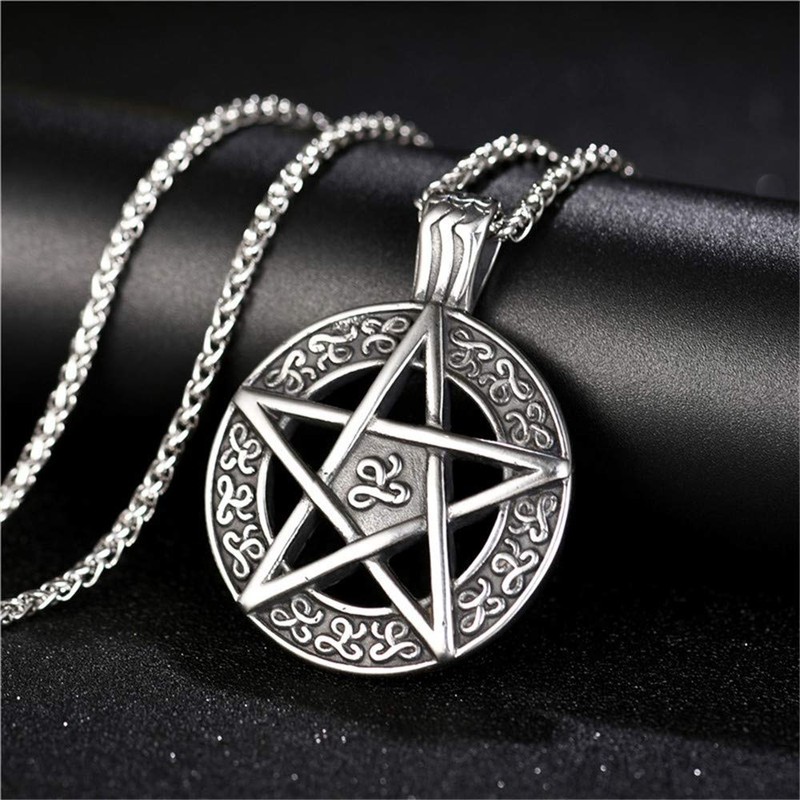 FIZIZDH Men's Stainless Steel Star Pentagram Pentacle Pagan Wiccan Witch