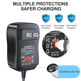 SoulBay 12V Power Supply Universal AC DC Adapter Charger with Adjustable Outp...