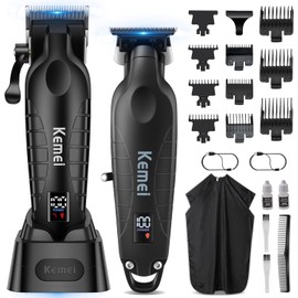 KEMEI 2293 2290D - Cortapelos inalámbricos para hombres profesionales, cortapelos y cortapelos para hombres, kit eléctrico de corte de pelo, herramientas de corte de pelo recargables, color negro