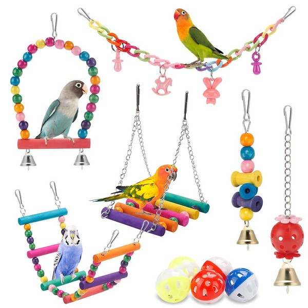 lovyoCoCo Swing Hanging Standing Chewing Toy Hammock Climbing Ladder, Cage