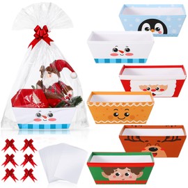 Cholemy 12 Pack 12 x 10 x 4 Inch Christmas Gift Baskets Empty Kit Include 12 Cardboard Gifts Baskets with Handles, 12 Wrap Bags, 12 Pull Bows for Christmas Weddings Anniversaries(Cute Style)