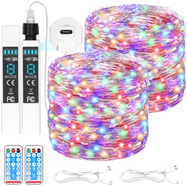 2024 Newest Rechargeable Fairy Lights 66FT 2-Pack, 200 LED String Lights Battery Operated with Remote&Timer, Waterproof Outdoor Twinkle Lights for Camping DIY Christmas Party Garden Tree, Multicolor