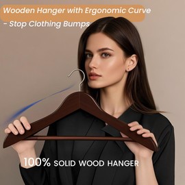 MRTLLOA 6/20/30 Pack Wooden Suit Hangers for Men & Women, 360° Rotatable Hook, Elegant, Durable & Non-Slip, Solid Coat Hanger for Jacket, Suit, Shirt, Jeans(Dark, 20-Pack)