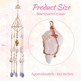 Rose Quartz Crystal Window Suncatcher, Dreamsum Healing Rose Quartz Crystal Decor for Home Garden, Gift for Christmas Birthday Valentine Mothers Day to Lover Parents Friends