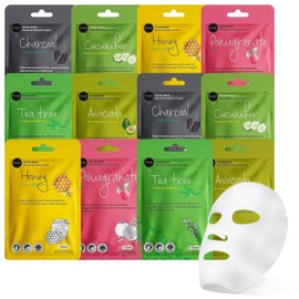 Celavi Essence Facial Mask Paper Sheet Korea Skin Care Moisturizing 12 Pack (Charcoal)