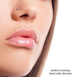 2mm Cubic Zirconia 14K Yellow Gold Nose Ring Twist Screw - 18G