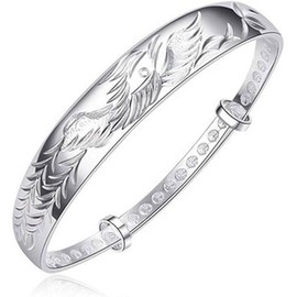 QYAQ Sterling Silver Bracelet For Women,Women 925 Silver Bangle Bracelet Vintage Carve Phoenix Adjustable Bangle Bracelet Ladies Silver Jewellery Birthday Gifts For Sisters Friend Couples Mom