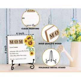 Mother Appriciation Desk Sign, Mom Definition Wooden Plaque Sign With Iron Stand, Christmas Birthday Mother's Day Gifts for Mom, Sunflower Wood Sign Desk Decor for Home Bedroom Table Shelf -49