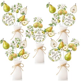 Fangleland 24PCS The Perfect Pear Party Centerpiece Sticks, Double-Sided Pear Fruit Table Toppers, Green White Table Decorations for Bridal Shower Engagement Twins Baby Shower Party Supplies