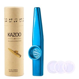 WANDIC Kazoo Lightweight Aluminium Alloy Kazoo and 3 Diaphragm Flute Diaphragms Mouth Kazoos with Vintage Gift Box, Blue