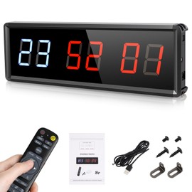 PELLOR Gym Timer, Gym Clock, LED Countdown Countdown Digital Wall Clock, Interval Timer With Stopwatch, Adjustable Brightness, Training Timer With Remote Control For Home Garage Outdoor