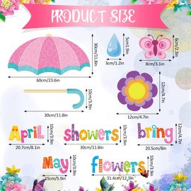 Gueevin April Showers Bring May Flowers Decorations Spring Cut Outs Bulletin Board School Classroom for Whiteboard Window Home Party Decor Supplies (Spring Flower)