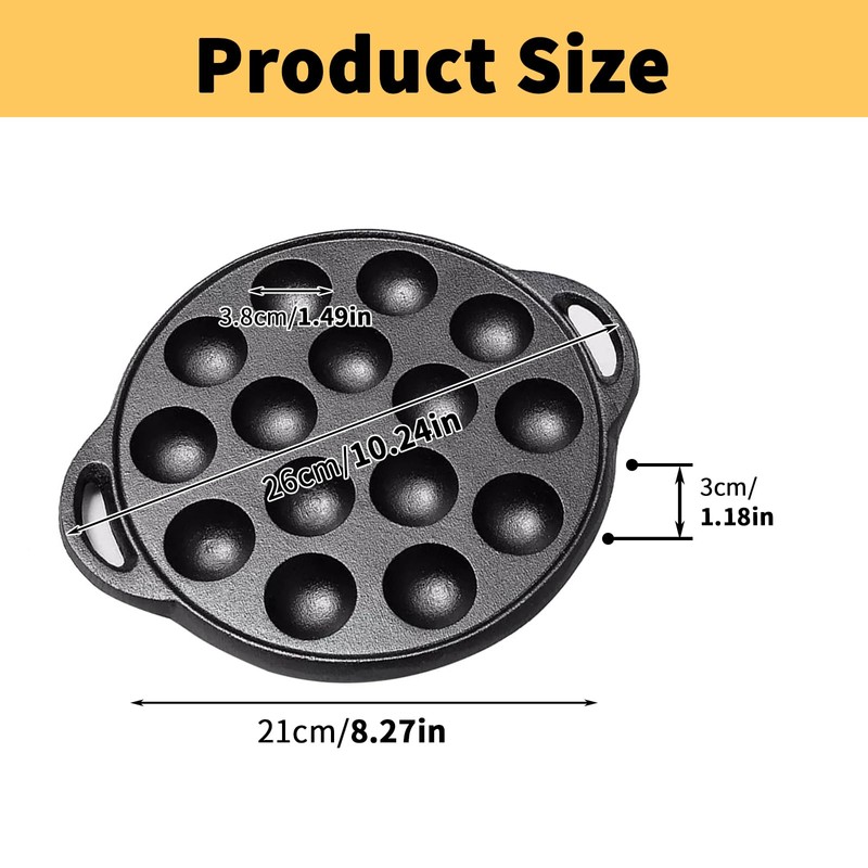 Cast Iron Pancake Pan, 10 inch Non-Stick Takoyaki Pan with