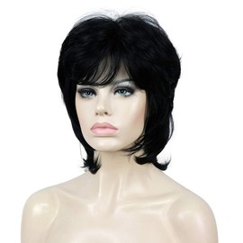Aimole Short Layers Shaggy Full Wig Natural Wavy Hair Black Wigs Synthetic Hair Women Capless Wig (1 Black)