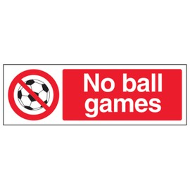 V Safety 53006AX-R No Ball Games Sign - Landscape - 300mm x 100mm - 1mm Rigid Plastic, Black/Red