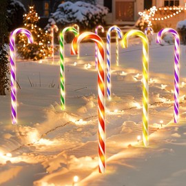10PK 30inch 120 LED 8 Modes Large Christmas Candy Cane Pathway Lights Outdoor Decoration Flashing Waterproof Outdoor Lighted Up Christmas Light Decor for Garden Yard (Colorful)