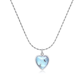 Desnuage Silver Moonstone Heart Pendant Necklace Adjustable Chain Necklace for Women Dainty Jewelry Gift for Girlfriend
