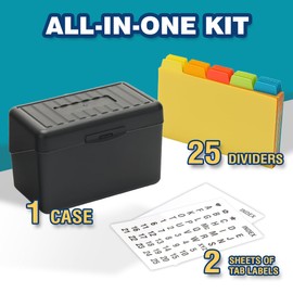 H4D Index Card Holder 3x5 Inches with 25 Plastic Dividers, Black