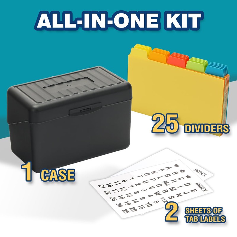 H4D Index Card Holder 3x5 Inches with 25 Plastic Dividers,