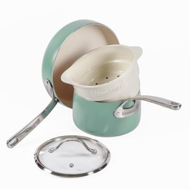 Bloomhouse - Oprah's Favorite Things - 4-Piece Heavy-Gauge Aluminum Cookware Set w/Non-Stick Non-Toxic Ceramic Interior and Ceramic Steamer Insert Sage Green