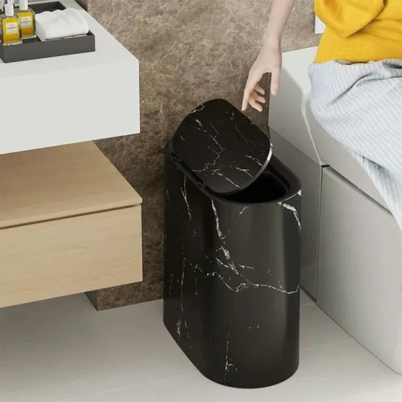 Bathroom Trashcans with Lids, Plastic Marble Wood Pattern Trash Can