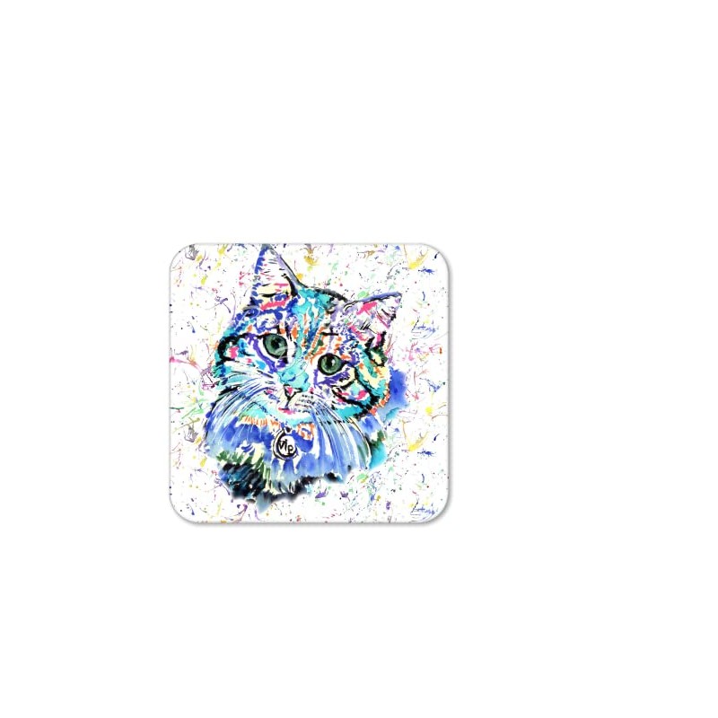 Coaster Cat Blue Feline Pet Animals Coasters Watercolour Art Gift