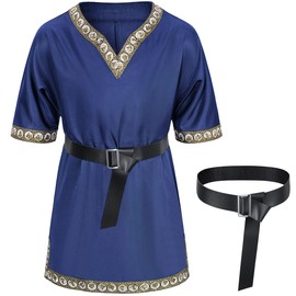 TOGROP Kids Medieval Costume Boys Viking Tunic Knight Warrior Renaissance Shirts with Belt 6-8 Years Blue