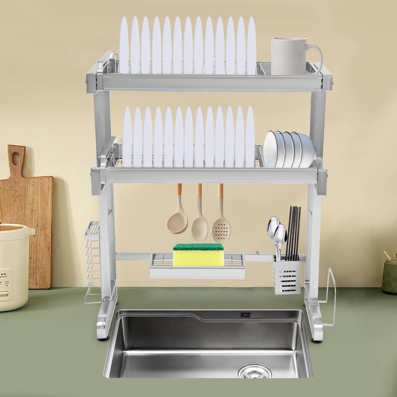 Goudergo Retractable Stainless Steel Sink Dish Drainer, Freestanding Large Dish