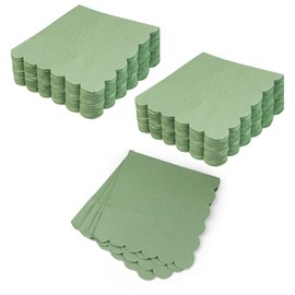 Duxesuk 50 Pack Scallop Edged Cocktail Napkins - 5x5 Inches Disposable Napkins for Parties and Events (50, Sage Green)