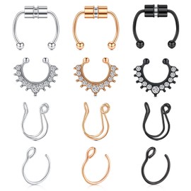 TOKRING Fake Septum Fake Nose Ring Hoop Faux Piercing Nose Ring Nose Cuffs Non-Pierced Clip on Septum Ring